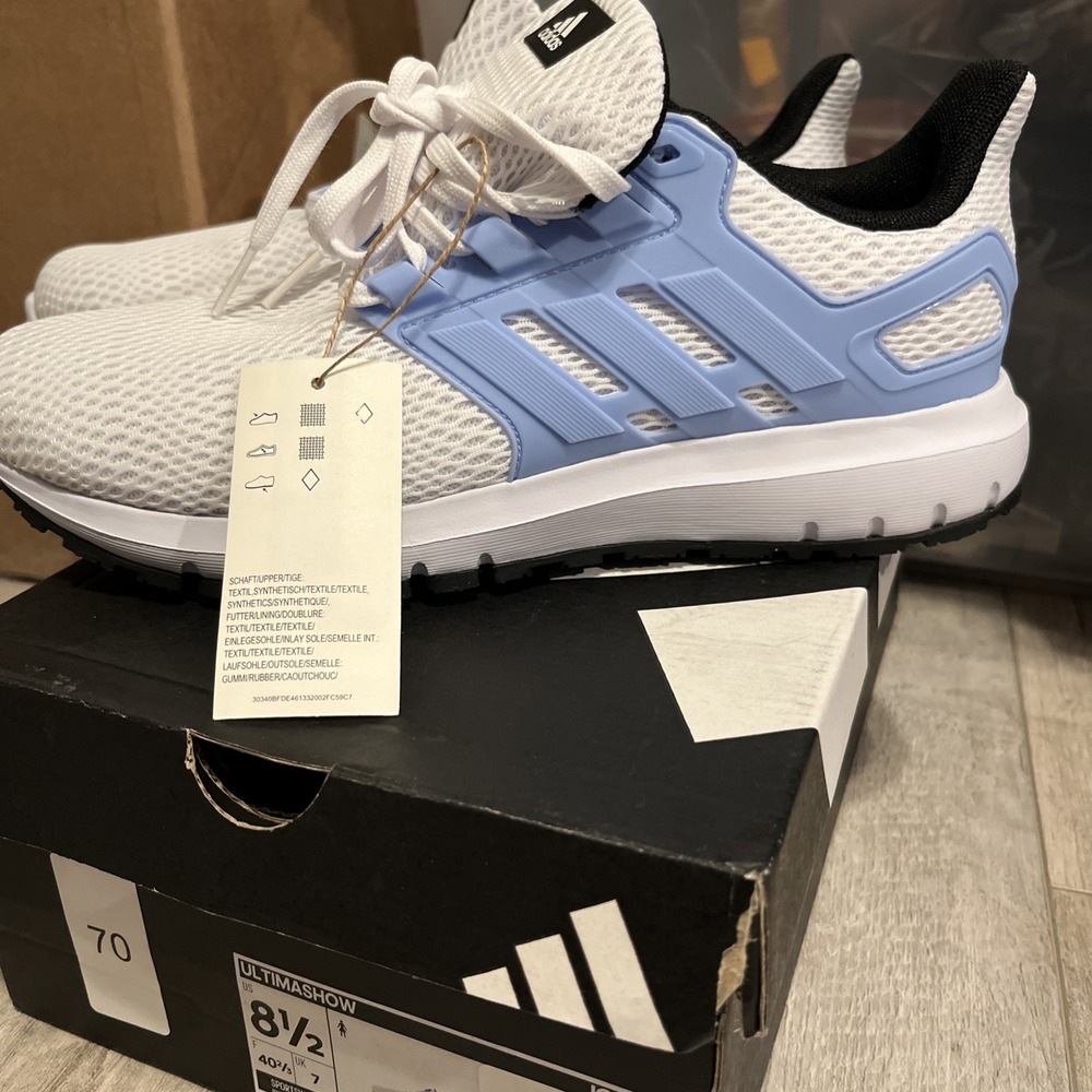 Adidas  Ultimashow Sneaker Running Shoes White W/ Blue Size 8.5 NEW